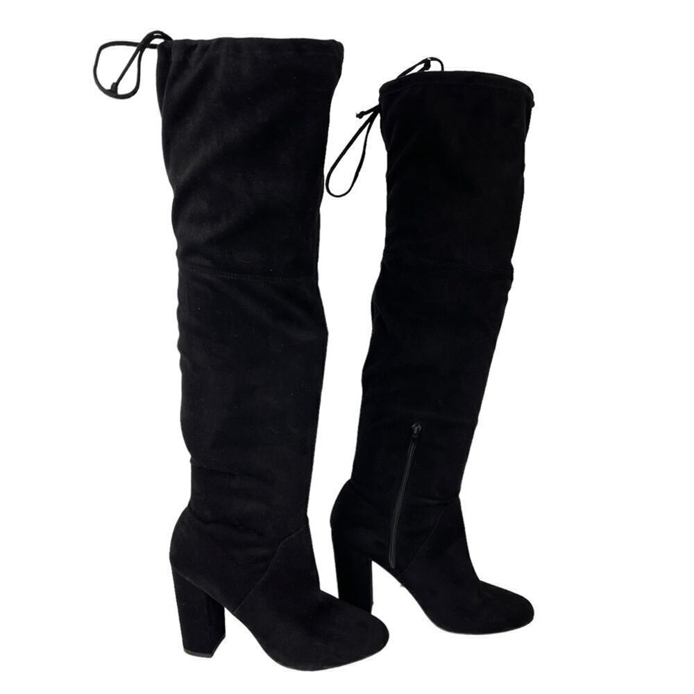 Anthropologie x Faryl Robin Sofia Vegan Suede Knee-High Black Heeled Boot 9